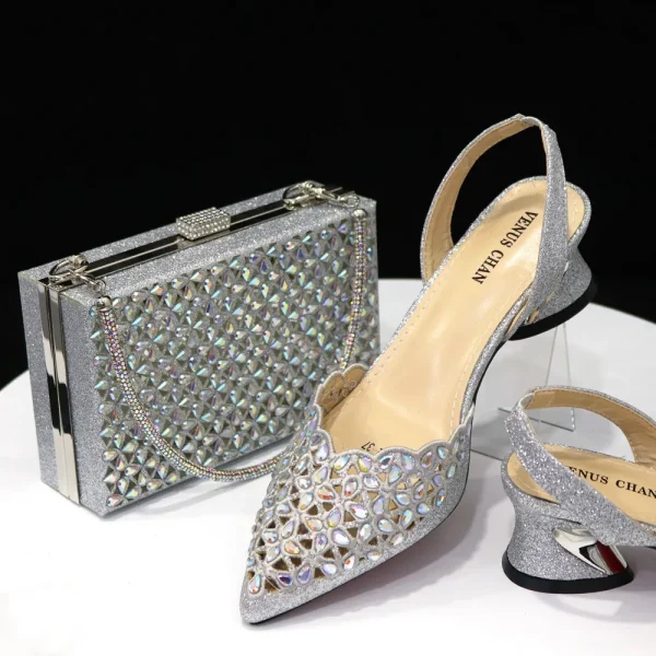 Doershow beautiful Italian Shoe and Bag Set New Shoes and Bag Set In Italy gold Color Italian Shoes with Matching Bags! HFG1-10 - Image 5