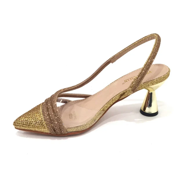 Venus Chan Italian Pointed Toe Wedding Shoes Gold Color Summer Sandal for Women 2023 High Heels Rhinestone Shoe and Bag Set - Image 2