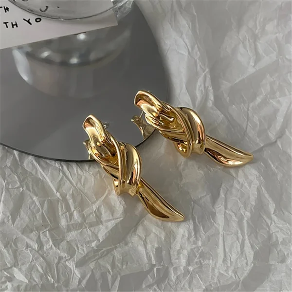 European and American knotted metal earrings for women 2022 fashion light luxury design temperament earrings - Image 3