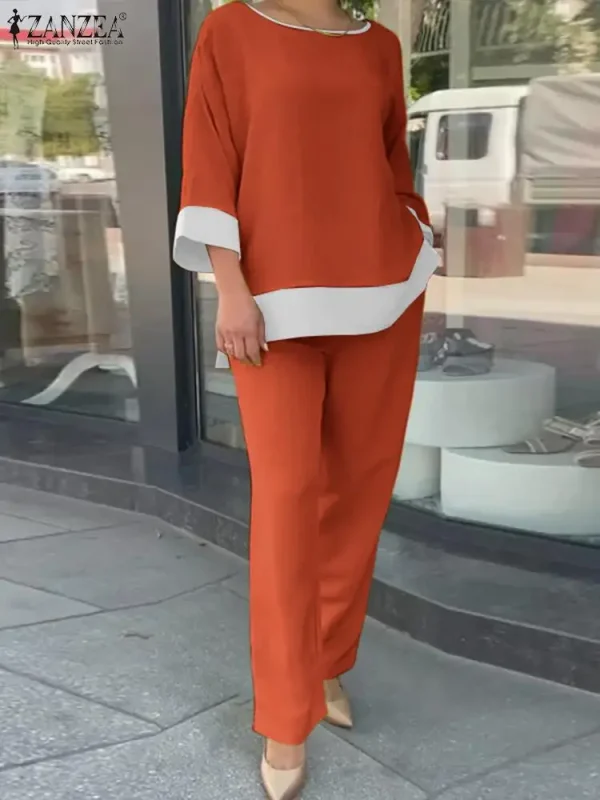 ZANZEA 2024 2PCS Summer Fashion Women Casual Loose Pants Sets Solid Outfits Oversized Lady Holiday Solid Patchwork Tracksuits