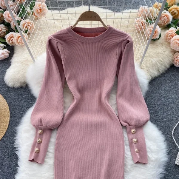 YuooMuoo Chic Fashion Sexy Package Hips Knitted Dress 2024 Autumn Winter Slim Elastic Bodycon Sweater Dress Korean Party Vestido - Image 4