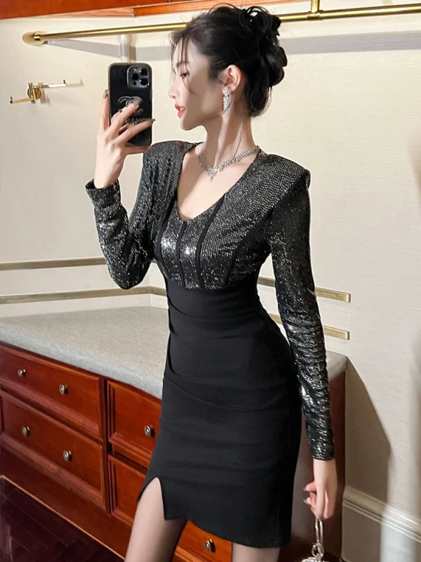 New Ladies Luxury Glitter Shiny Sequin Sexy Evening Short Dresses Women Clothes Elegant Vintage Bodycon Mini Prom Dress Vestidos - Image 5