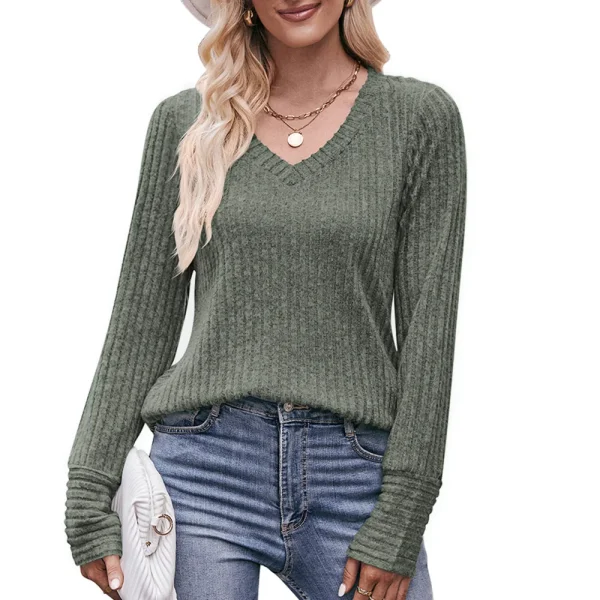Women Casual Loose Knitted Sweater Luxury Solid Color V Neck Ladies Oversize Pullover Designer Autumn Winter Basic Knitwear - Image 3