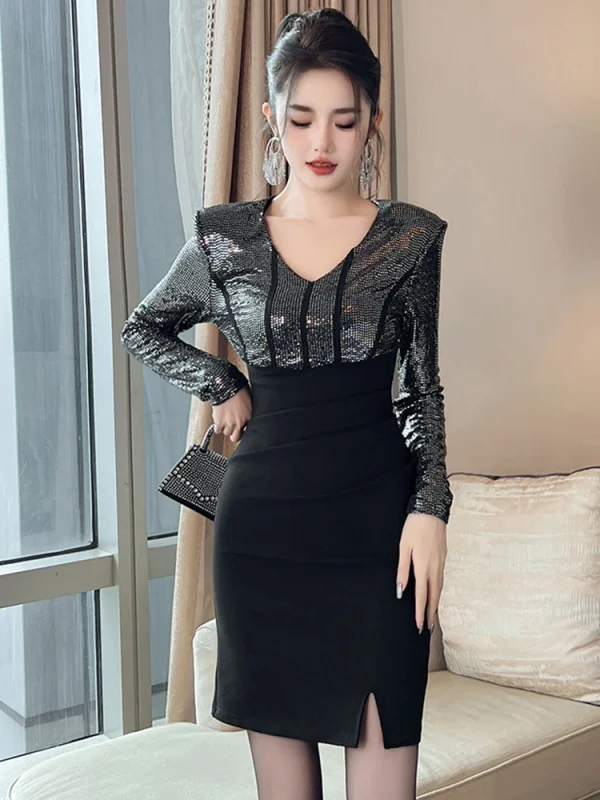 New Ladies Luxury Glitter Shiny Sequin Sexy Evening Short Dresses Women Clothes Elegant Vintage Bodycon Mini Prom Dress Vestidos - Image 4