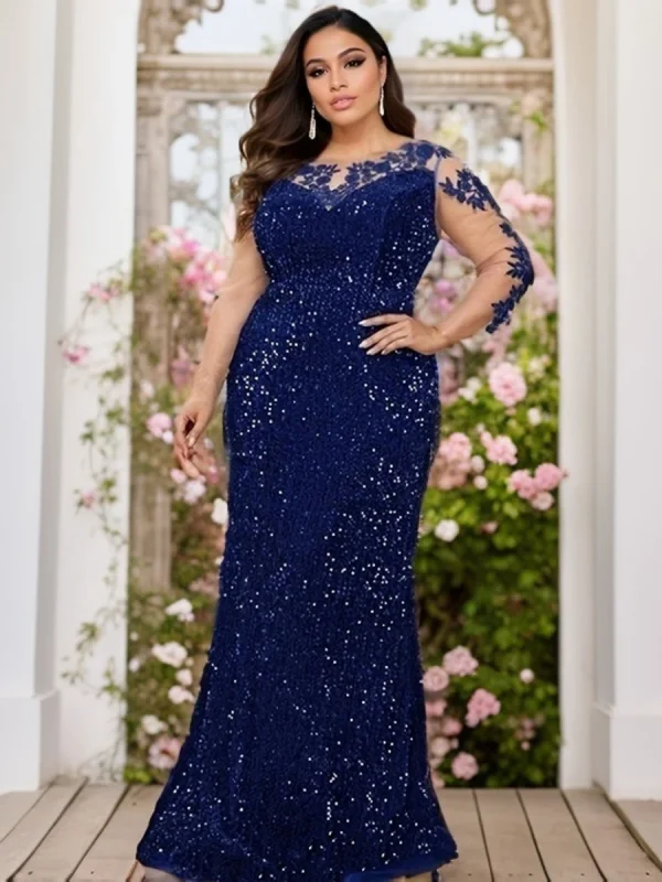 Elegant O Neck Floor Length Evening Prom Gown Dresses Sequin Bodycon Mermaid Long Sleeves Party Modest Women Dress - Image 6