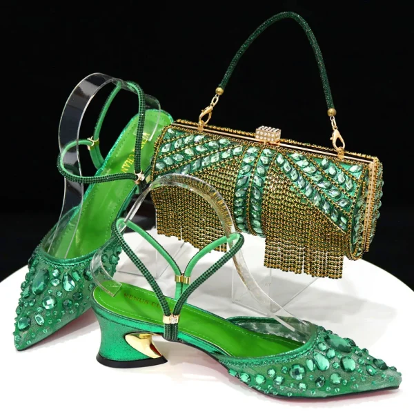 Fashion Gold Color Slippers Nigerian Party Italian Design Ladies Shoes and Bag Set Decorated With Rhinestone and Metal - Image 6