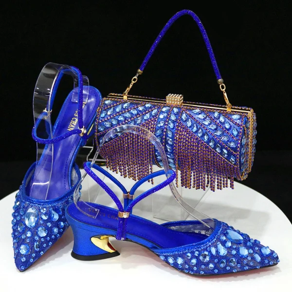 Fashion Gold Color Slippers Nigerian Party Italian Design Ladies Shoes and Bag Set Decorated With Rhinestone and Metal - Image 5