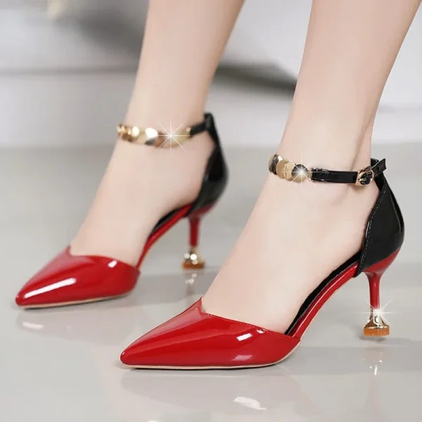 Zapatos De Mujer Women Fashion Sweet Pointed Toe Buckles Strap Stiletto Heels Lady Cool Red Party Heel Shoes White Heels