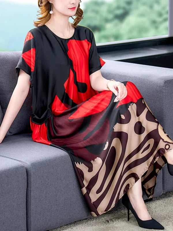 Women's Loose Chic Silk Print Luxury Midi Dress 2024 Summer New Elegant Casual Prom Party Dress Vintage Bodycon Evening Vestidos - Image 4