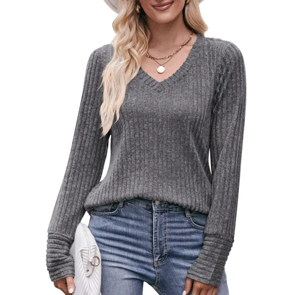 Women Casual Loose Knitted Sweater Luxury Solid Color V Neck Ladies Oversize Pullover Designer Autumn Winter Basic Knitwear - Image 5