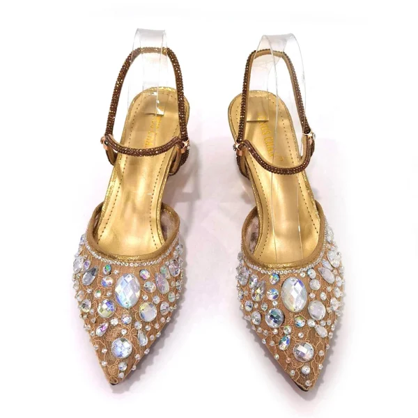 Fashion Gold Color Slippers Nigerian Party Italian Design Ladies Shoes and Bag Set Decorated With Rhinestone and Metal - Image 3