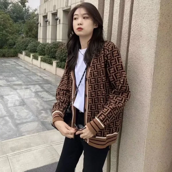 Women's Sweater 2024 New Knitted Casual Sweater Jacquard Letter Knitted Cardigan Autumn Fashion Button V-neck Top - Image 3