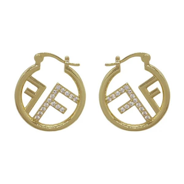 Full of zircon hollow circle letter F ear buckle personality fashion cold wind light luxury niche temperament earrings - Image 5