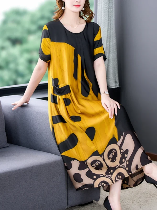 Women's Loose Chic Silk Print Luxury Midi Dress 2024 Summer New Elegant Casual Prom Party Dress Vintage Bodycon Evening Vestidos