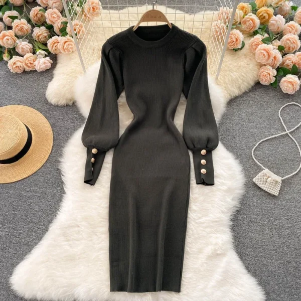 YuooMuoo Chic Fashion Sexy Package Hips Knitted Dress 2024 Autumn Winter Slim Elastic Bodycon Sweater Dress Korean Party Vestido - Image 3