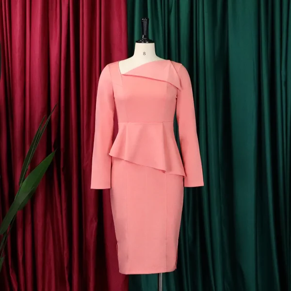 Women Elegant Occasion Dresses for Church Long Sleeve Slant Neck European Knee Length Work Office Ladies Career Dresses - Image 5