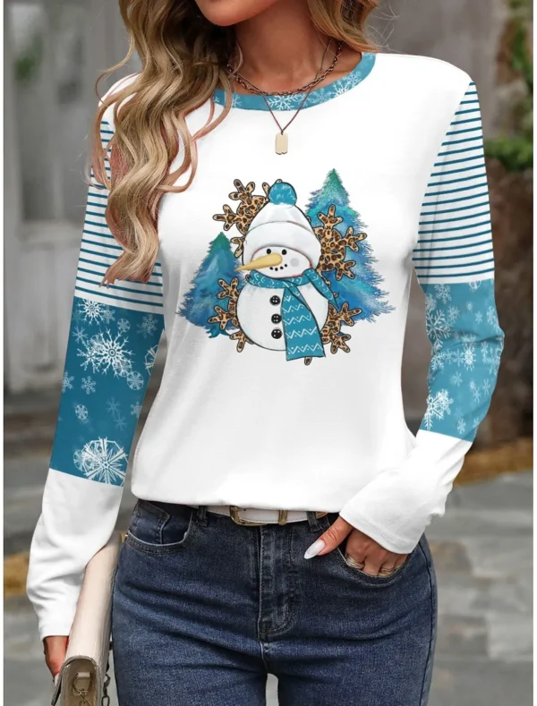Women's Sweatshirt 3D Prints Christmas Theme Kawaii Graphics long sleeve T-shirt Casual Loose Fit O-Neck Tee Long Sleeve Tops - Image 3