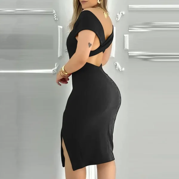 Women Sexy Off Shoulder Bandage Dress Bodycon Sheath Backless Hollow Dress Elegant Lady Evening Party Dress Vestidos Robe Mujer - Image 4