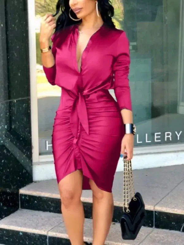 Women Sexy Deep V Neck Mini Dresses Ladies Long Sleeve Party Club Bodycon Dress - Image 2