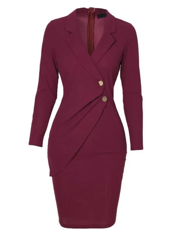 Autumn Winter Office Lady Dress 2023 Fashion Notchet Neck Long Sleave Slim Midi Pencil Dresses Women Elegant Bodycon Work Dress - Image 6