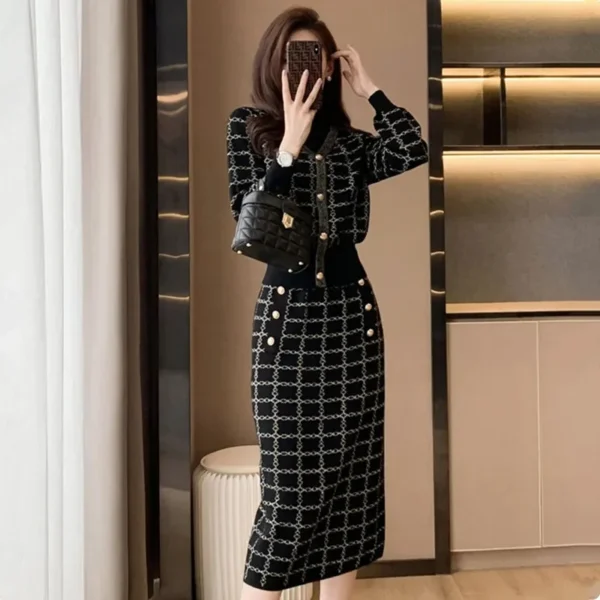 Autumn and Winter Knitted Dress Women Premium Two Piece Wrap Hip Skirt 2023 New Long Sleeve Spring and Autumn Fashion Set Skirt - Image 2