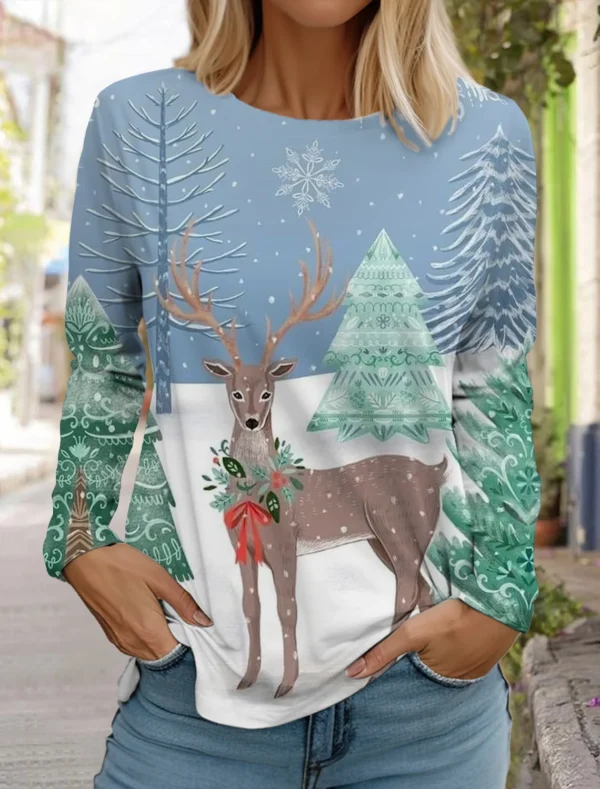 Women's Sweatshirt Designer Christmas Round Neck Long Sleeve Loose Fashion Casual Christmas Snowman Fun Pattern Print Tops - Image 2