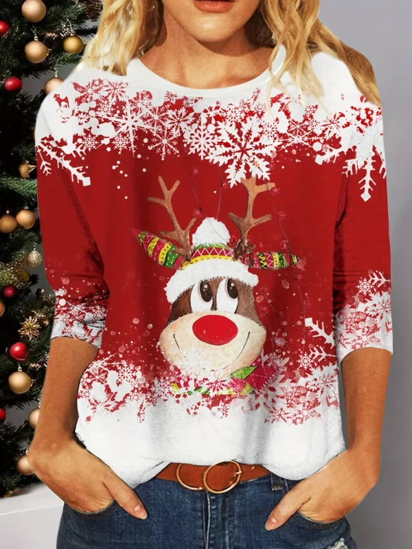 Christmas theme Snowman 3D Print O-Neck Long Sleeve T-Shirt Fashion Women clothing Casual y2k clothes Harajuku Female clothing - Image 4