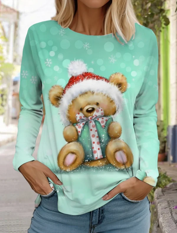Women's Sweatshirt Designer Christmas Round Neck Long Sleeve Loose Fashion Casual Christmas Snowman Fun Pattern Print Tops - Image 3