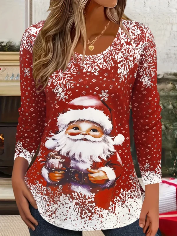 2024 Merry Christmas 3D Print Crew Neck Long Sleeve T-Shirt Fashion Womens clothing Casual y2k clothes Harajuku Female clothing - Image 4