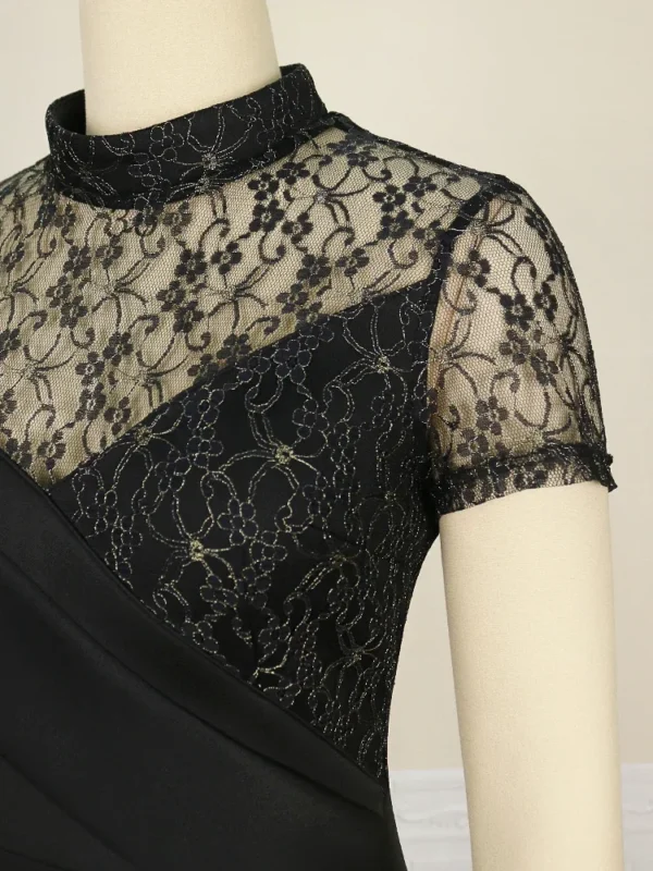 Black Long Prom Dresses High Neck Lace Patchwork Bodycon Women Evening Cocktail Club Party African Gowns Sexy Slit Outfits 2023 - Image 4