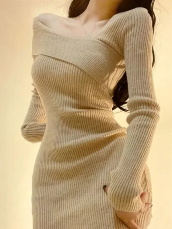 Summer Women Long Sleeve Dress Slim Knitting Female Clothes Streetwear Vacation Casual Soft Sweet Sexy Korea Fashion Dress - Image 2