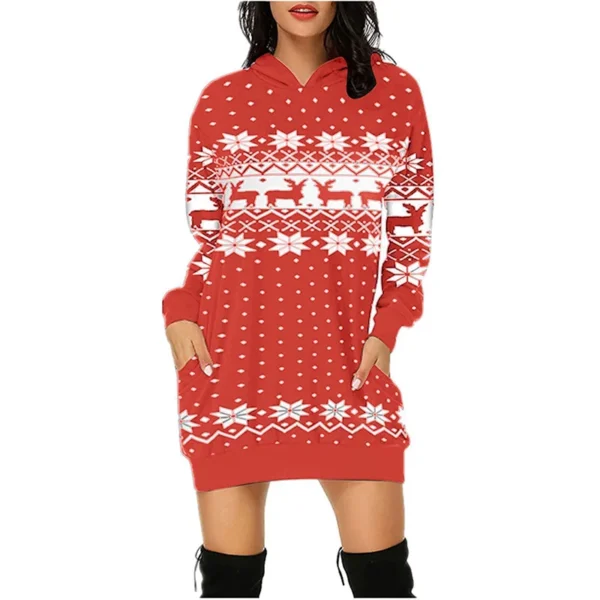 Festival Fashion Clothing Dress Christmas Elk Printing Long Sleeve Hooded Hoodies Dresses Elegant Casual Party Dress Female - Image 5