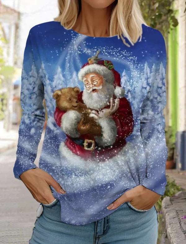 Women's Sweatshirt Designer Christmas Round Neck Long Sleeve Loose Fashion Casual Christmas Snowman Fun Pattern Print Tops - Image 5