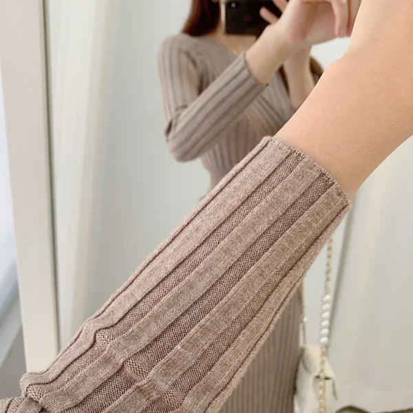 Vintage Long Sleeve Knitted Dresses for Women Party Robe Female Autumn 2021 Retro V-neck Bodycon Dress Korean Slim Waist Vestido - Image 6