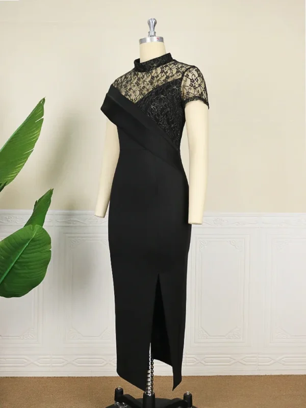 Black Long Prom Dresses High Neck Lace Patchwork Bodycon Women Evening Cocktail Club Party African Gowns Sexy Slit Outfits 2023 - Image 5