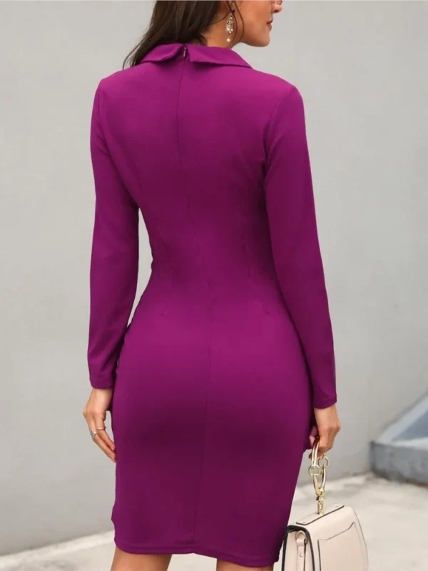 Autumn Winter Office Lady Dress 2023 Fashion Notchet Neck Long Sleave Slim Midi Pencil Dresses Women Elegant Bodycon Work Dress - Image 5