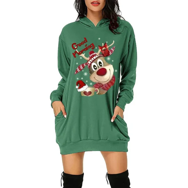 Festival Fashion Clothing Dress Christmas Elk Printing Long Sleeve Hooded Hoodies Dresses Elegant Casual Party Dress Female - Image 4