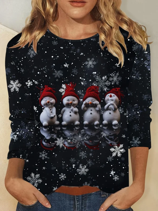 Christmas theme Snowman 3D Print O-Neck Long Sleeve T-Shirt Fashion Women clothing Casual y2k clothes Harajuku Female clothing - Image 2