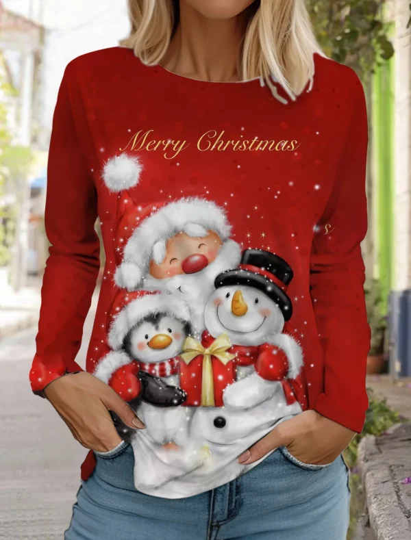 Women's Sweatshirt Designer Christmas Round Neck Long Sleeve Loose Fashion Casual Christmas Snowman Fun Pattern Print Tops