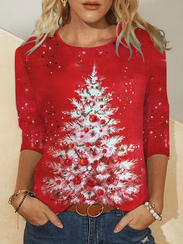 Christmas theme Snowman 3D Print O-Neck Long Sleeve T-Shirt Fashion Women clothing Casual y2k clothes Harajuku Female clothing - Image 3