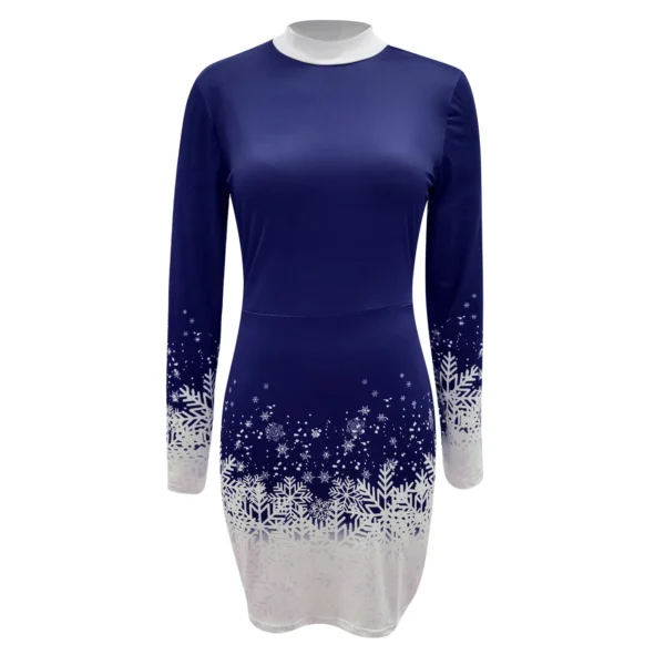 Christmas Snowflake Printed Dress Women Clothing Long-sleeved Round Neck Xmas Party Bodycon Dress Elegant Casual Mini Dresses - Image 4