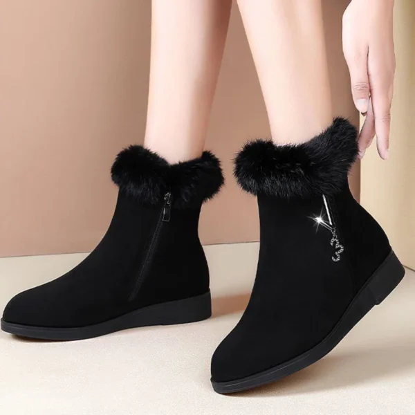 Women Flats Shoes Platform Fur Crystal Luxury Chelsea Ankle Boots Winter 2024 New Trend Warm Short Plus Cotton Goth Snow Boots