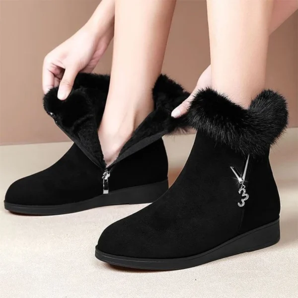 Women Flats Shoes Platform Fur Crystal Luxury Chelsea Ankle Boots Winter 2024 New Trend Warm Short Plus Cotton Goth Snow Boots - Image 3