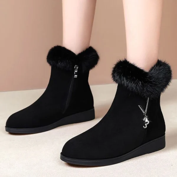 Women Flats Shoes Platform Fur Crystal Luxury Chelsea Ankle Boots Winter 2024 New Trend Warm Short Plus Cotton Goth Snow Boots - Image 4